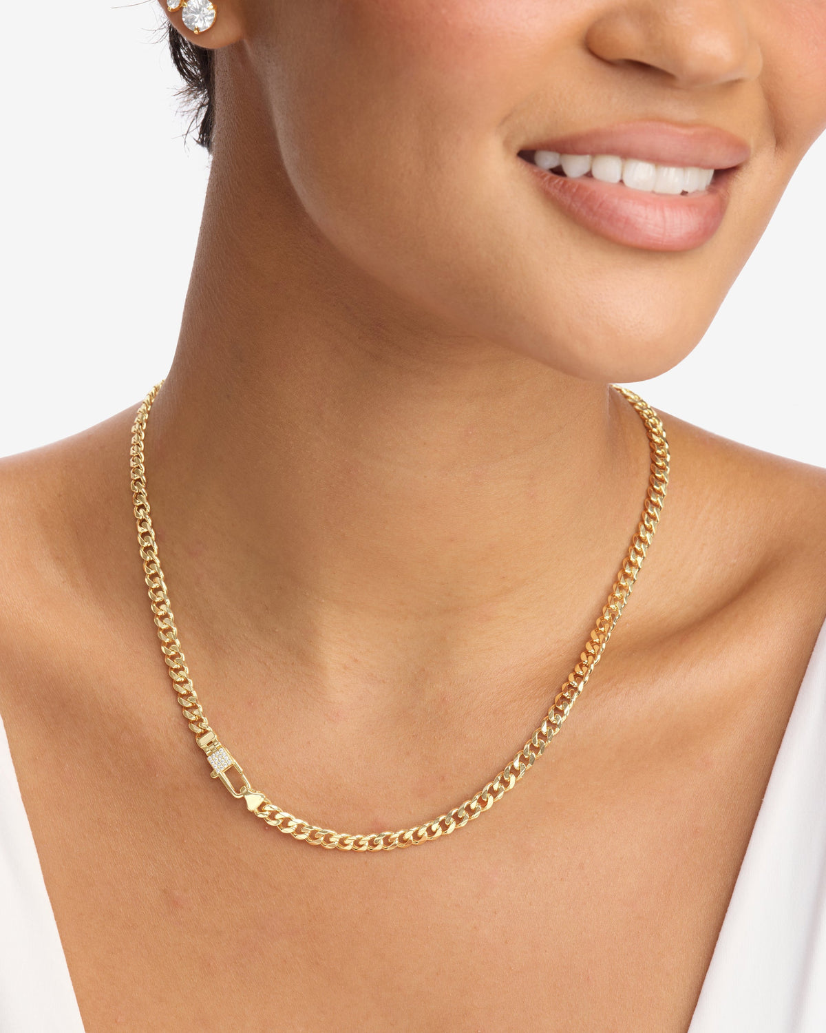 Julian Pavé Lock Necklace 5mm - Gold|White Diamondettes