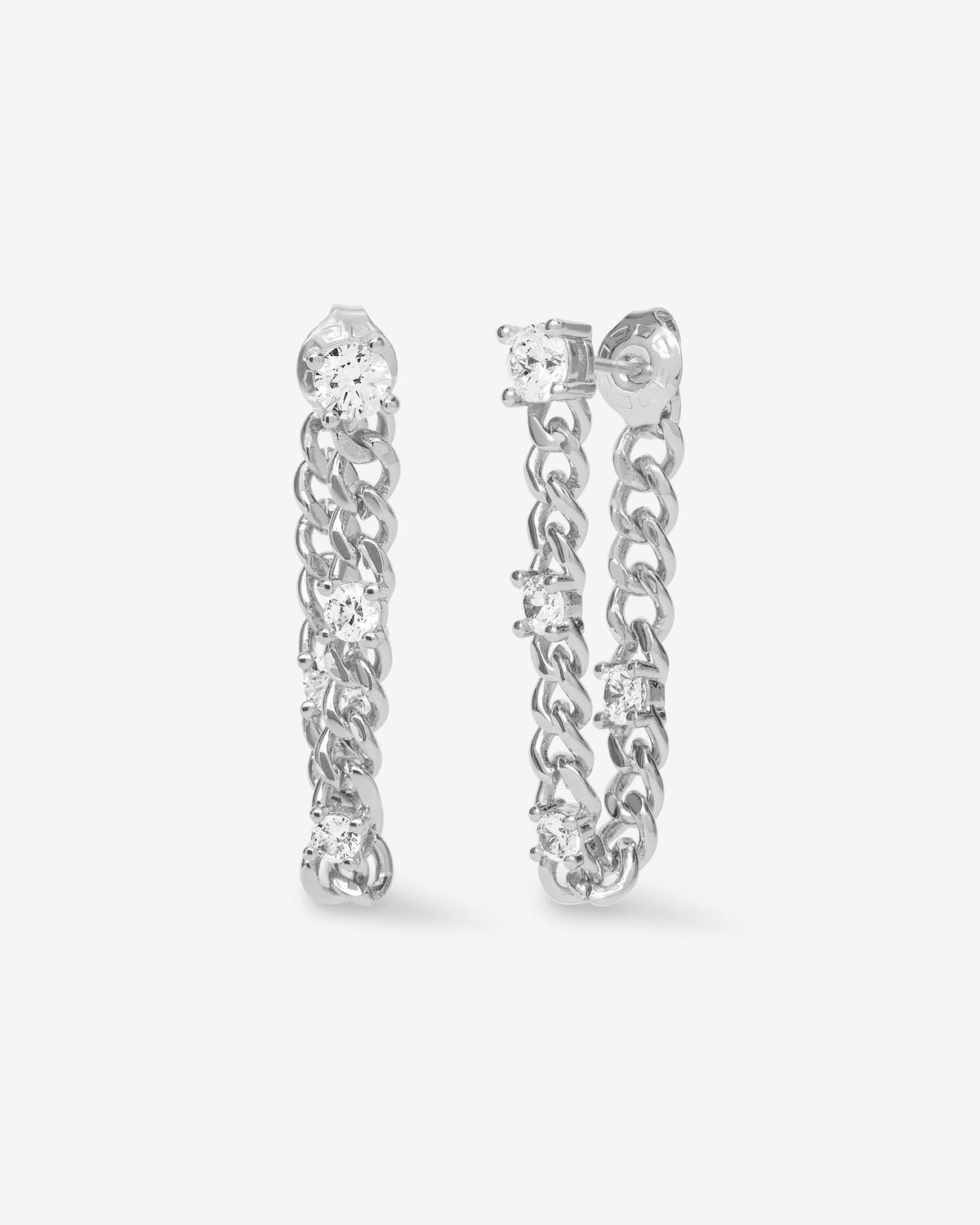 Julian Triple Diamond 5mm Soft Chain Hoops - Silver|White Diamondettes