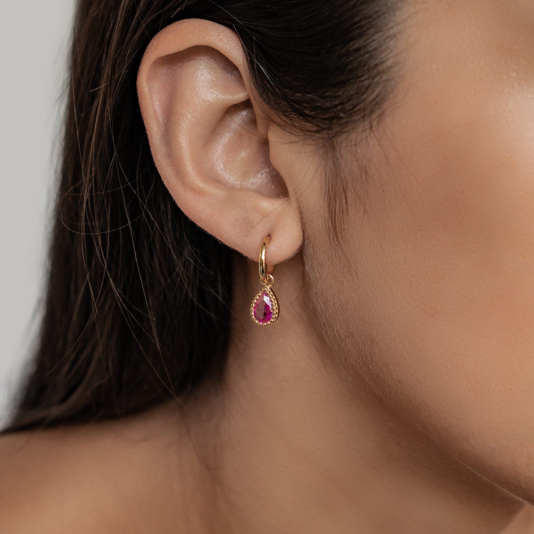 July Ruby Birthstone Hoop Earrings Sterling Silver