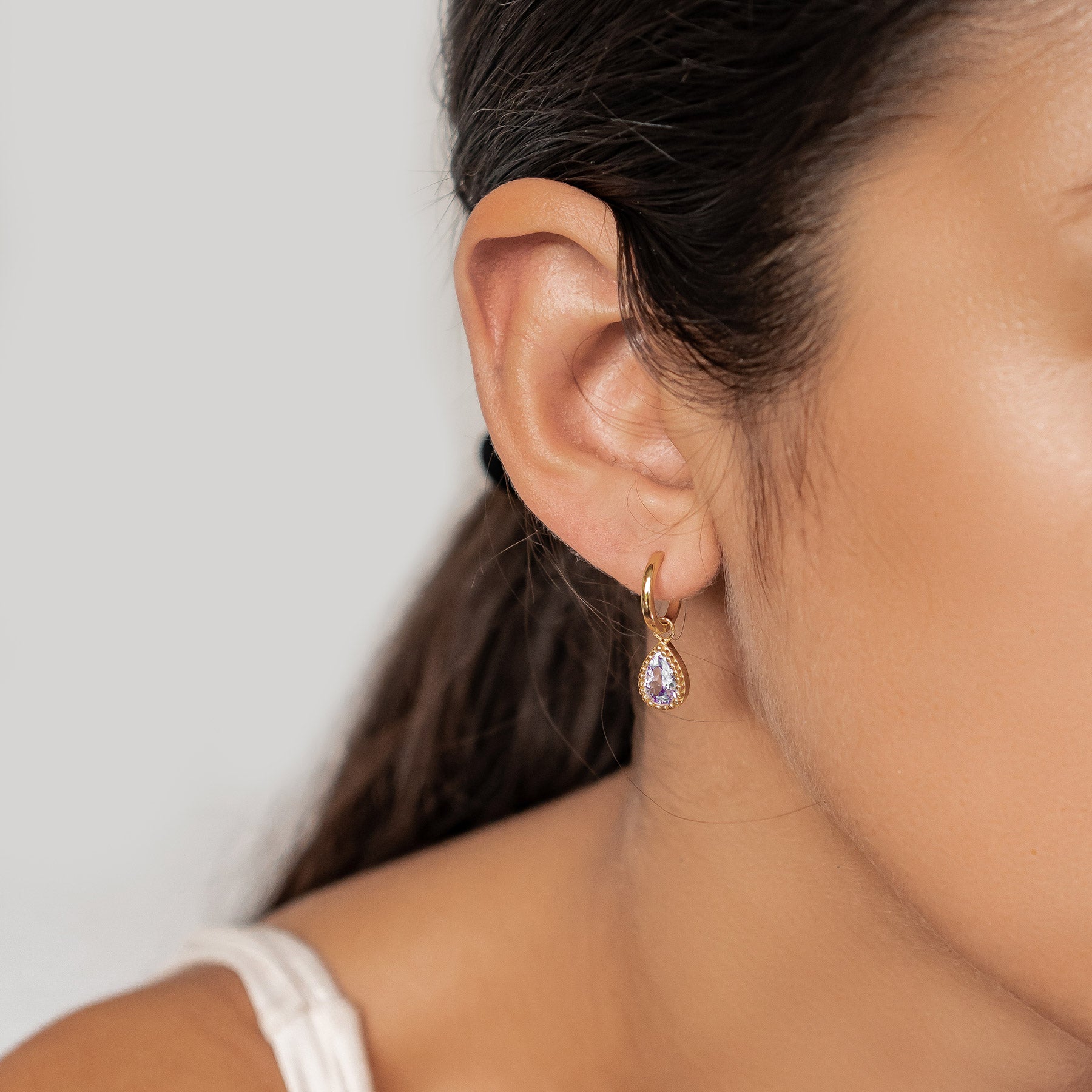 June Alexandrite Birthstone Hoop Earrings Sterling Silver