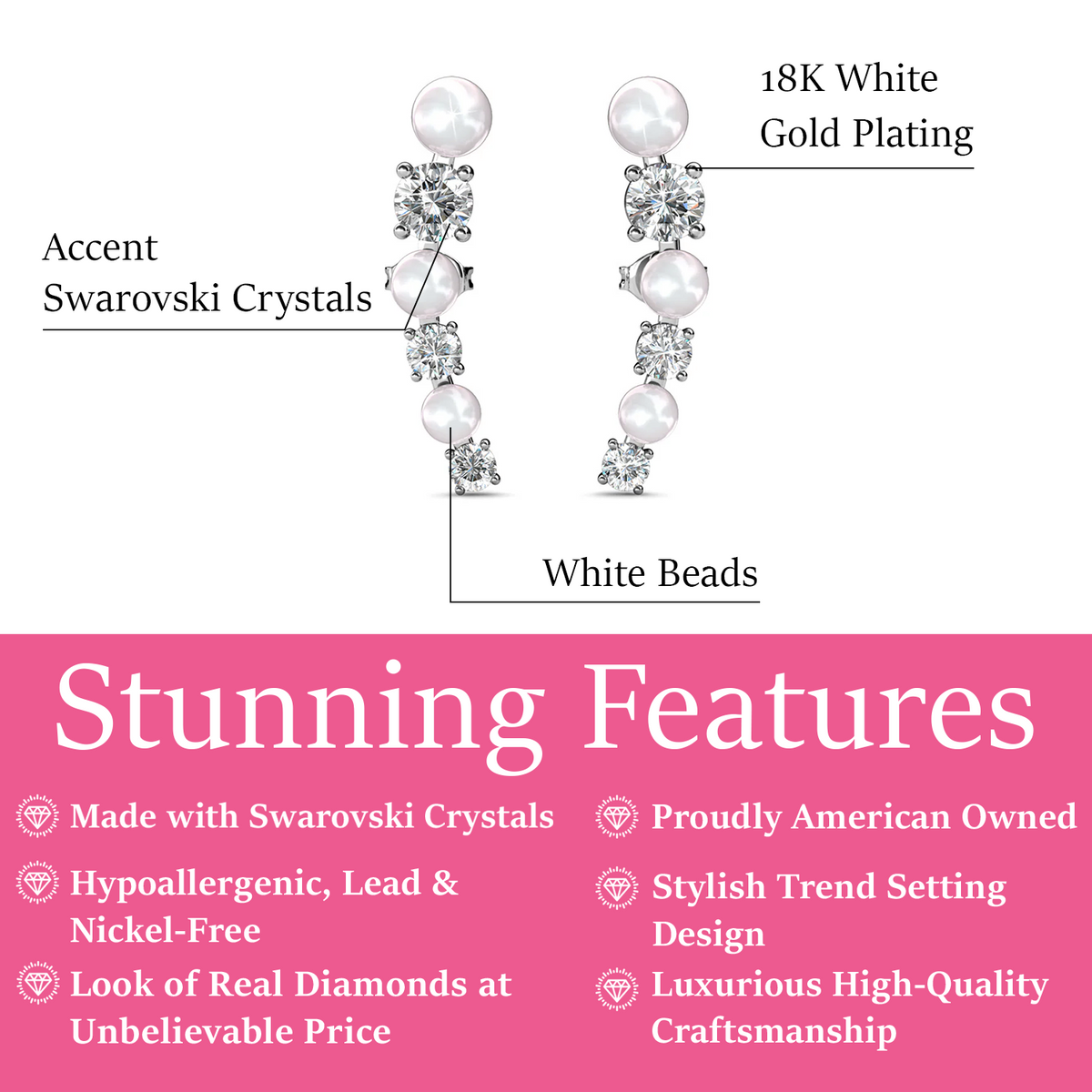 Juniper 18k White Gold Wrap Earrings White Beads with Swarovski Crystals — Final Sale
