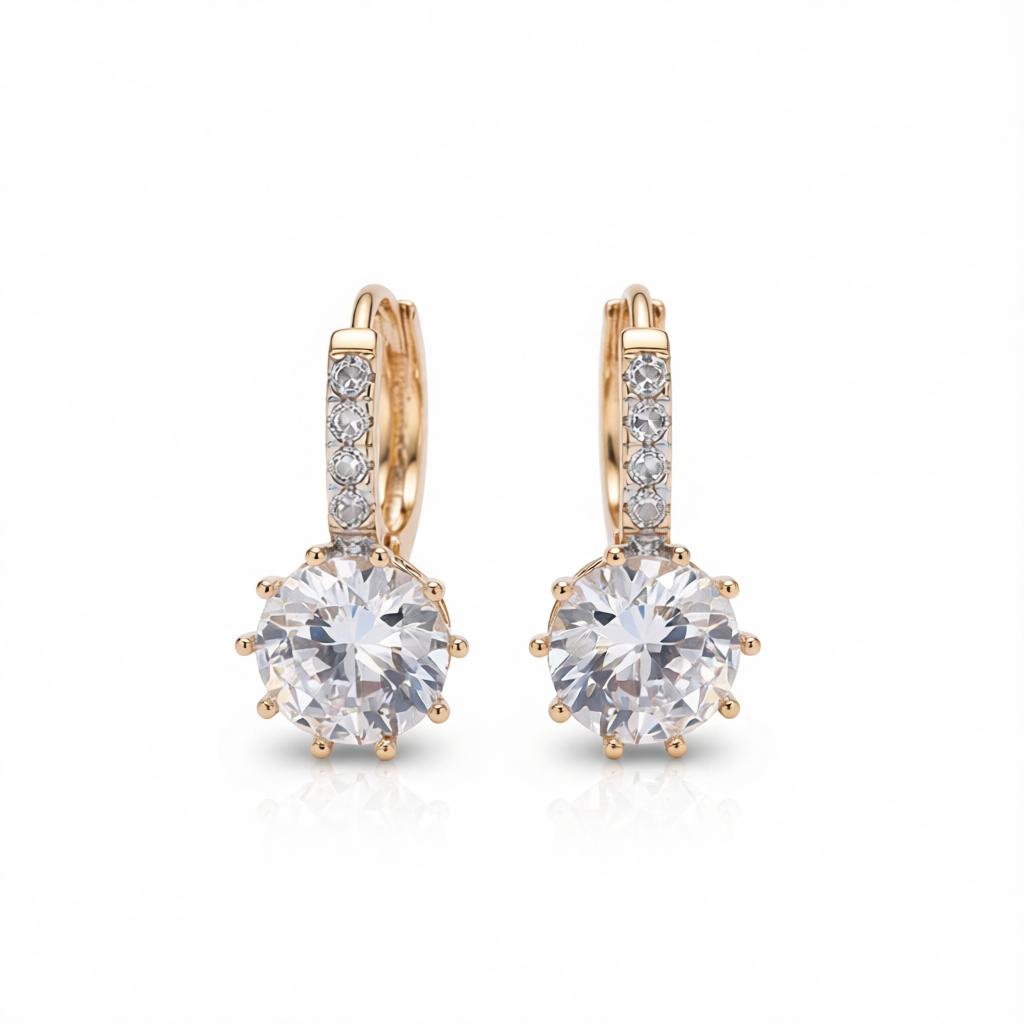 Cubic Zirconia & 18K Gold-Plated Round-Cut Huggie Earrings