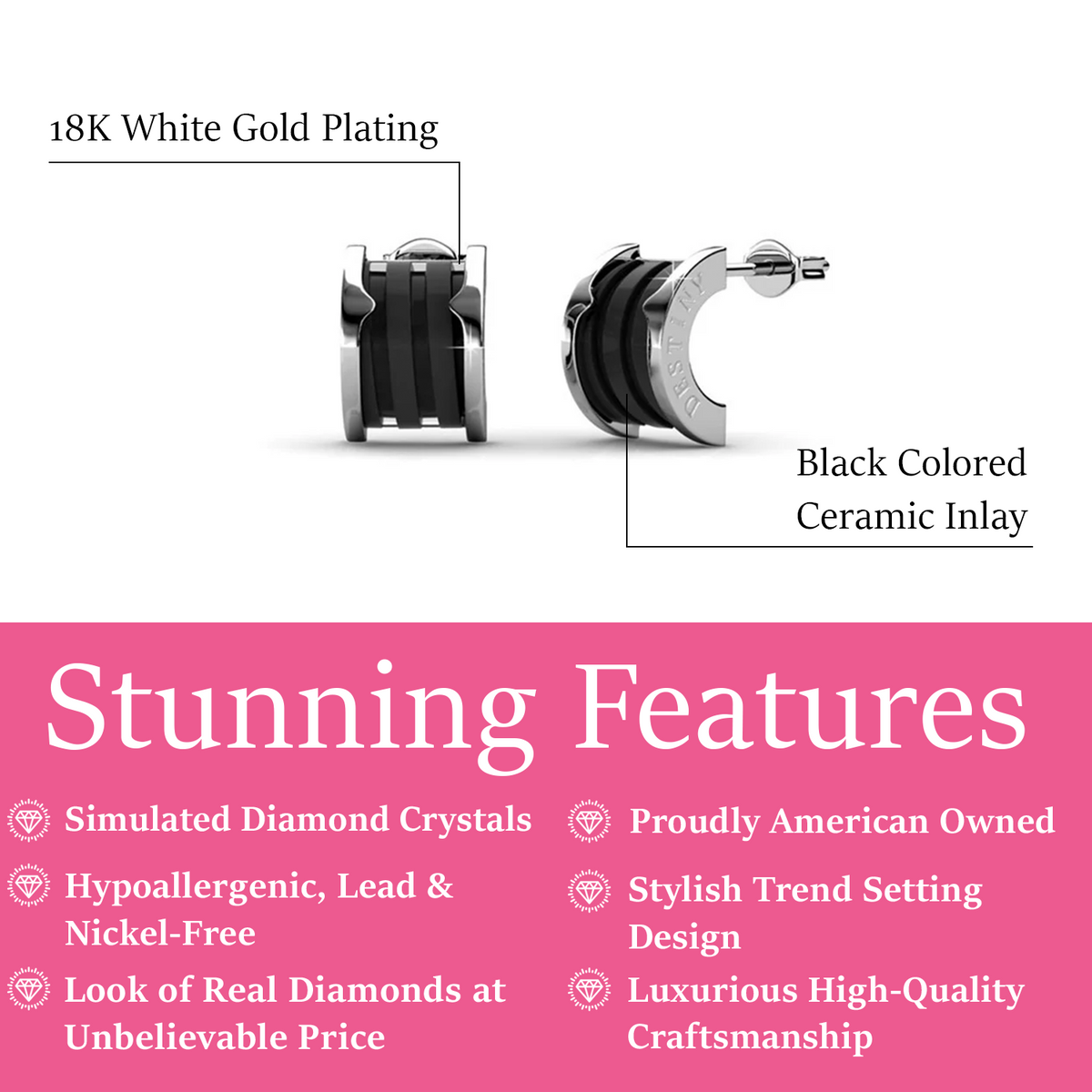 Kali 18K White Gold Half Hoop Earrings With Ceramic Inlay — Final Sale