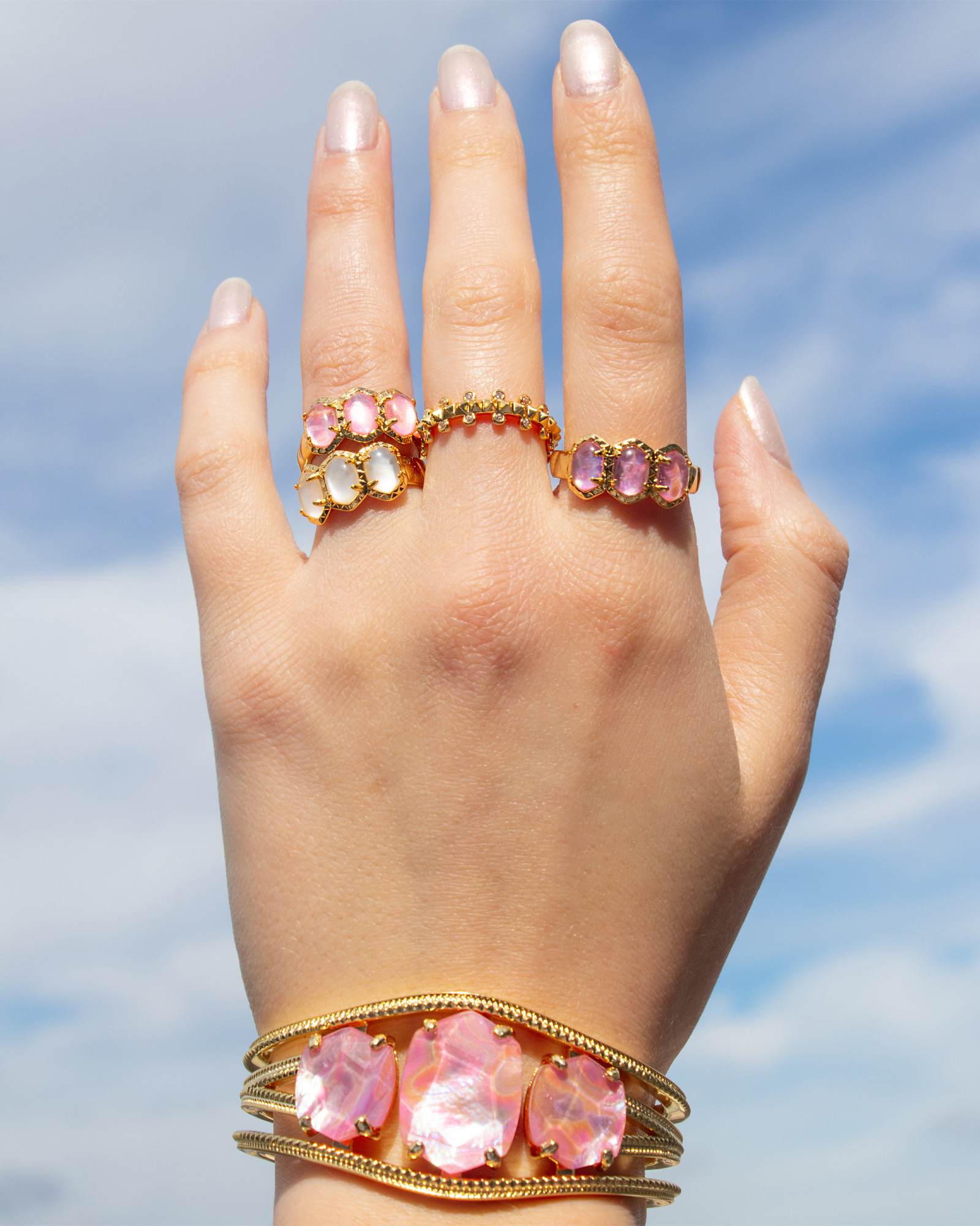 Daphne Gold Statement Cuff in Light Pink Iridescent Abalone