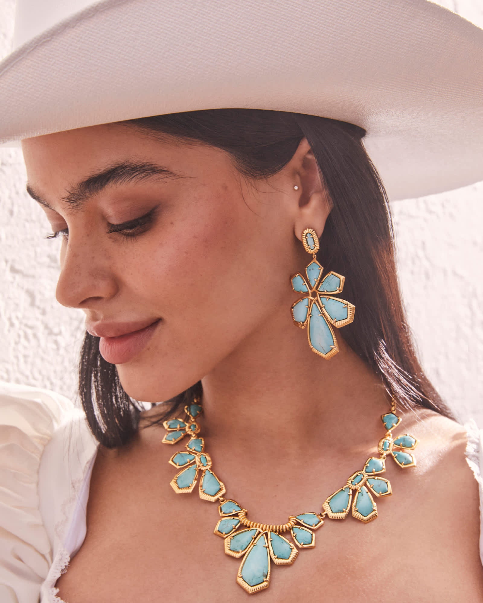 Layne Vintage Gold Statement Necklace in Variegated Turquoise Magnesit