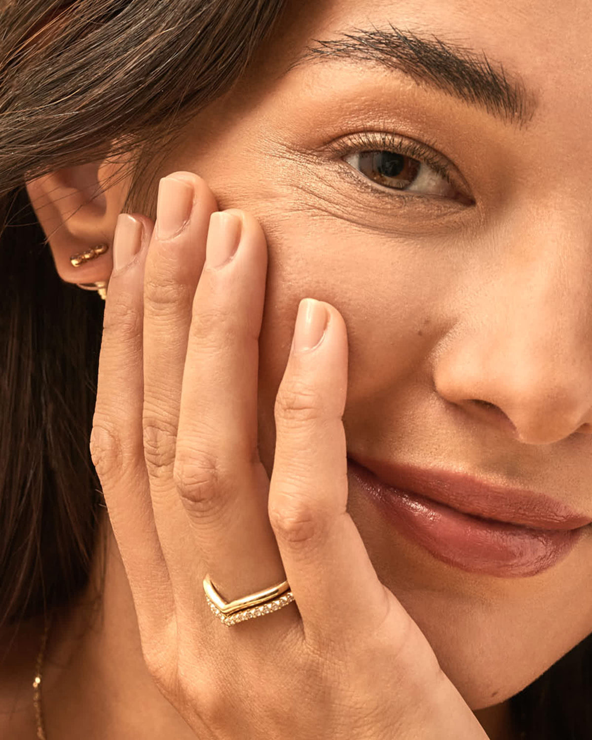 Wishbone Gold Ring Set in White - Main Image