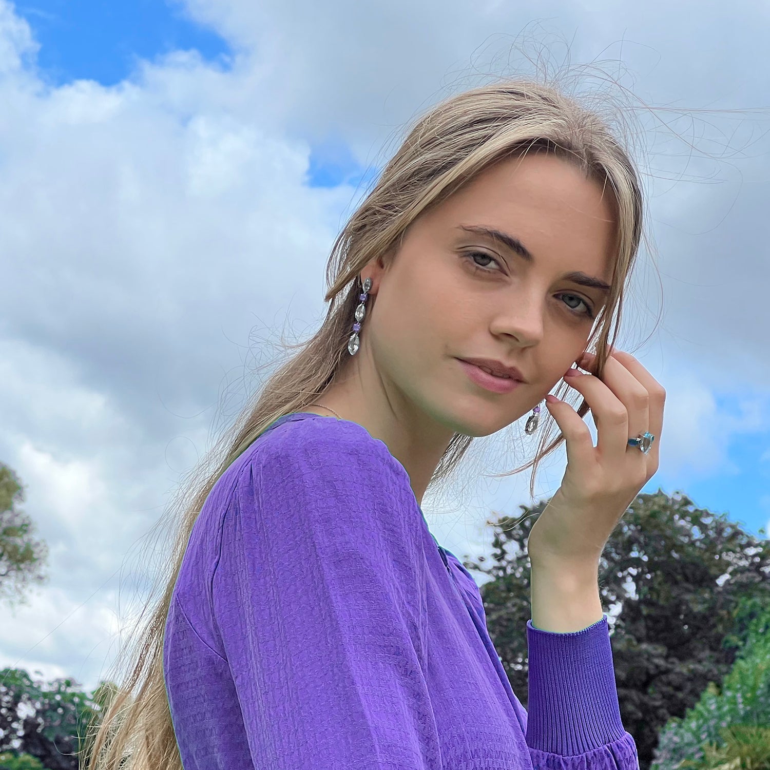 White Topaz & Purple Amethyst Earrings