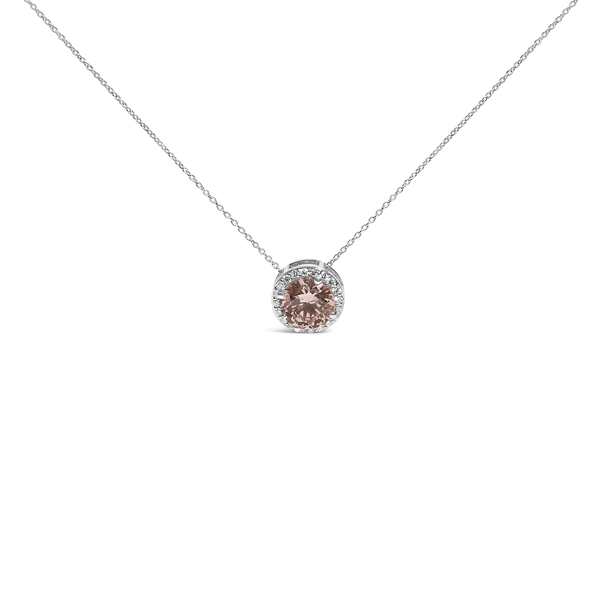 14K White Gold 2 3/8 Cttw Lab Grown Pink Diamond Solitaire with Halo Pendant Necklace - 17' Inches