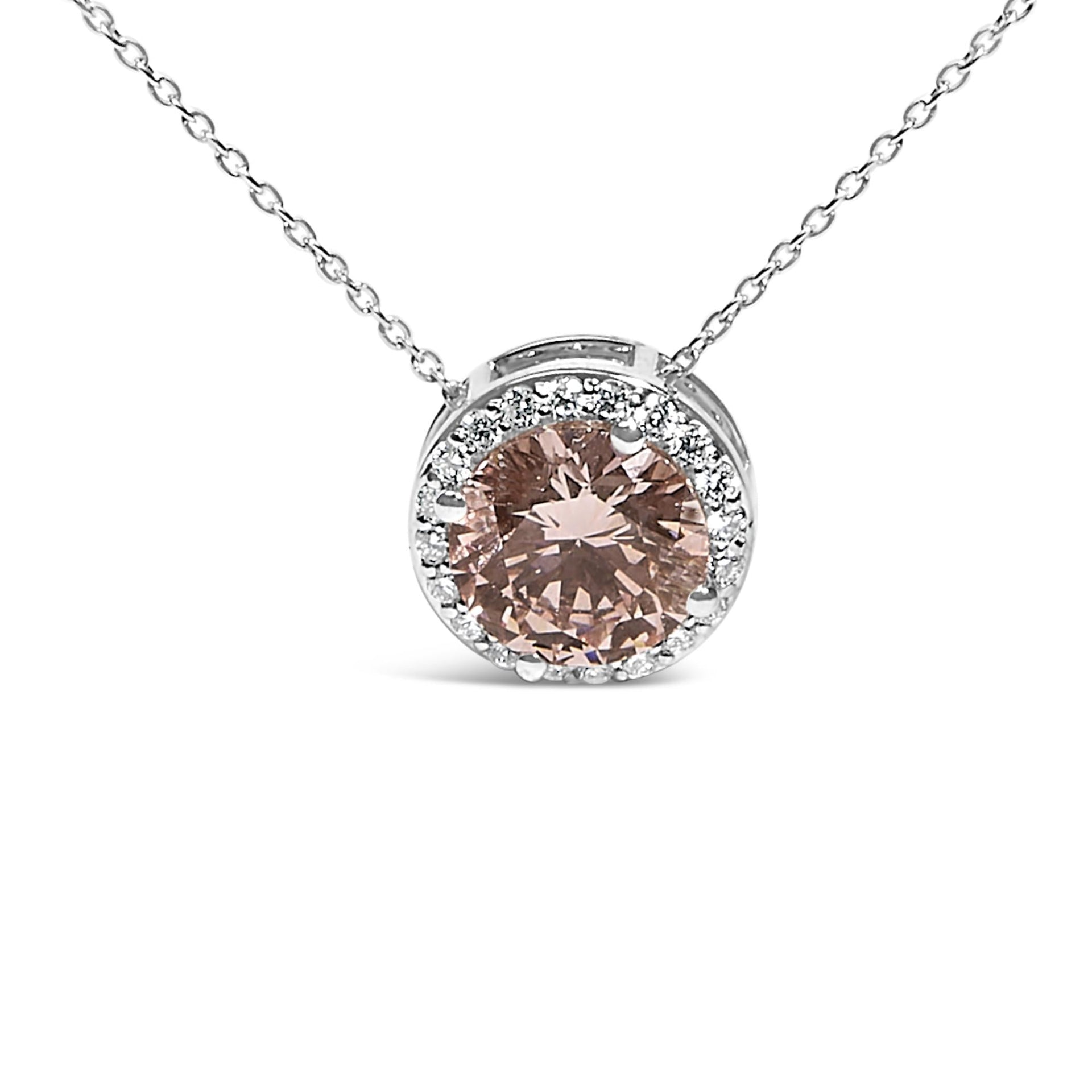 14K White Gold 2 3/8 Cttw Lab Grown Pink Diamond Solitaire with Halo Pendant Necklace - 17' Inches