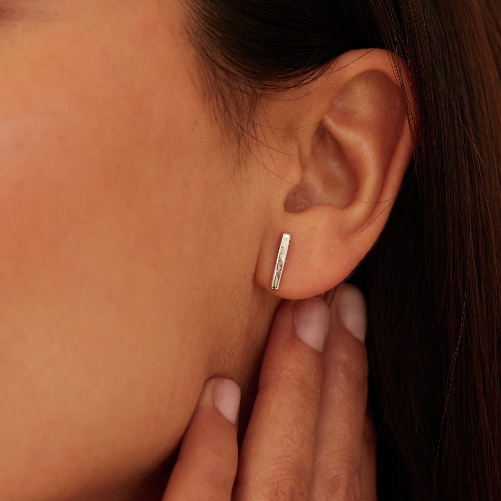 Silver Plain Bar Stud Earrings