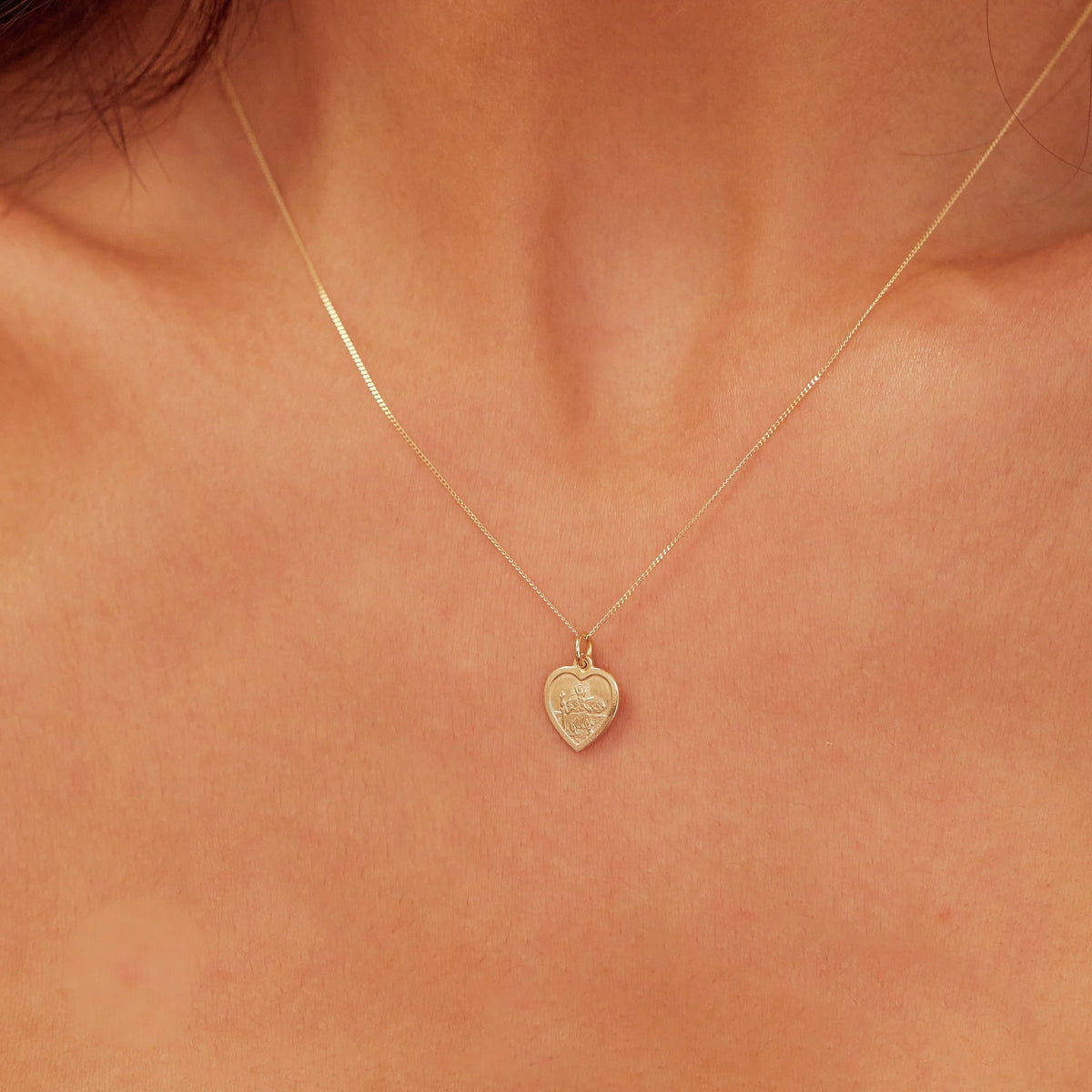 Gold Small Heart St Christopher Necklace