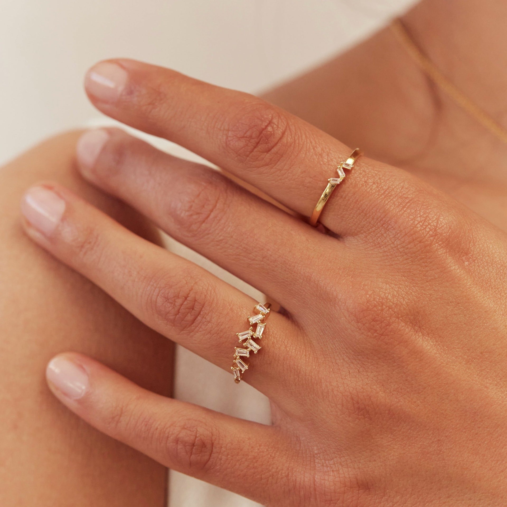 Gold Diamond Style Three Baguette Ring