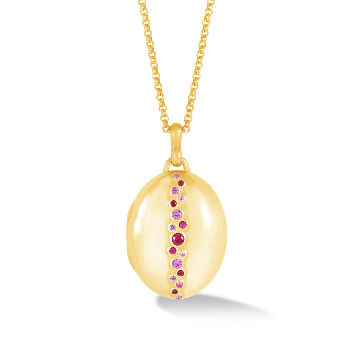 14k Oval Cascade Locket with Rubies