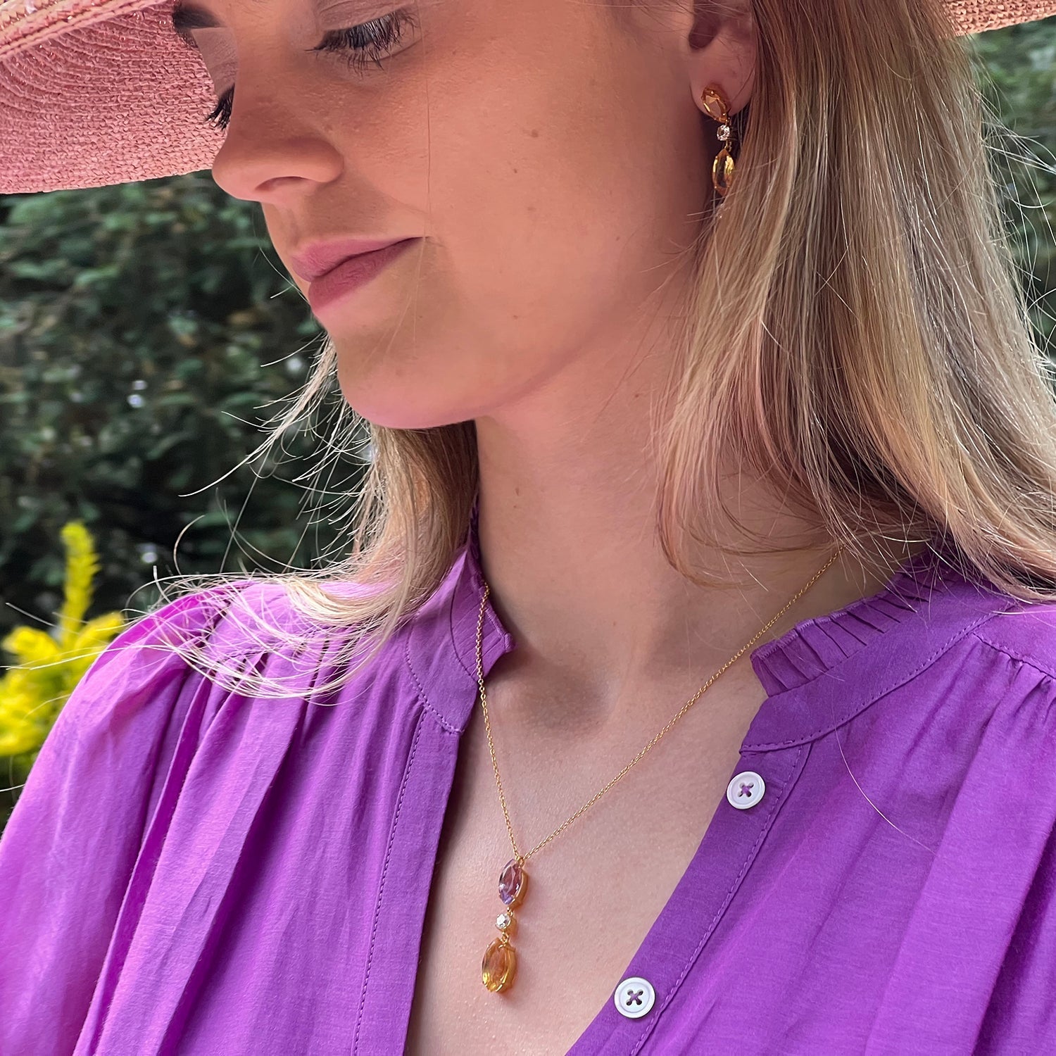 Purple Amethyst & Citrine & White Topaz Necklace