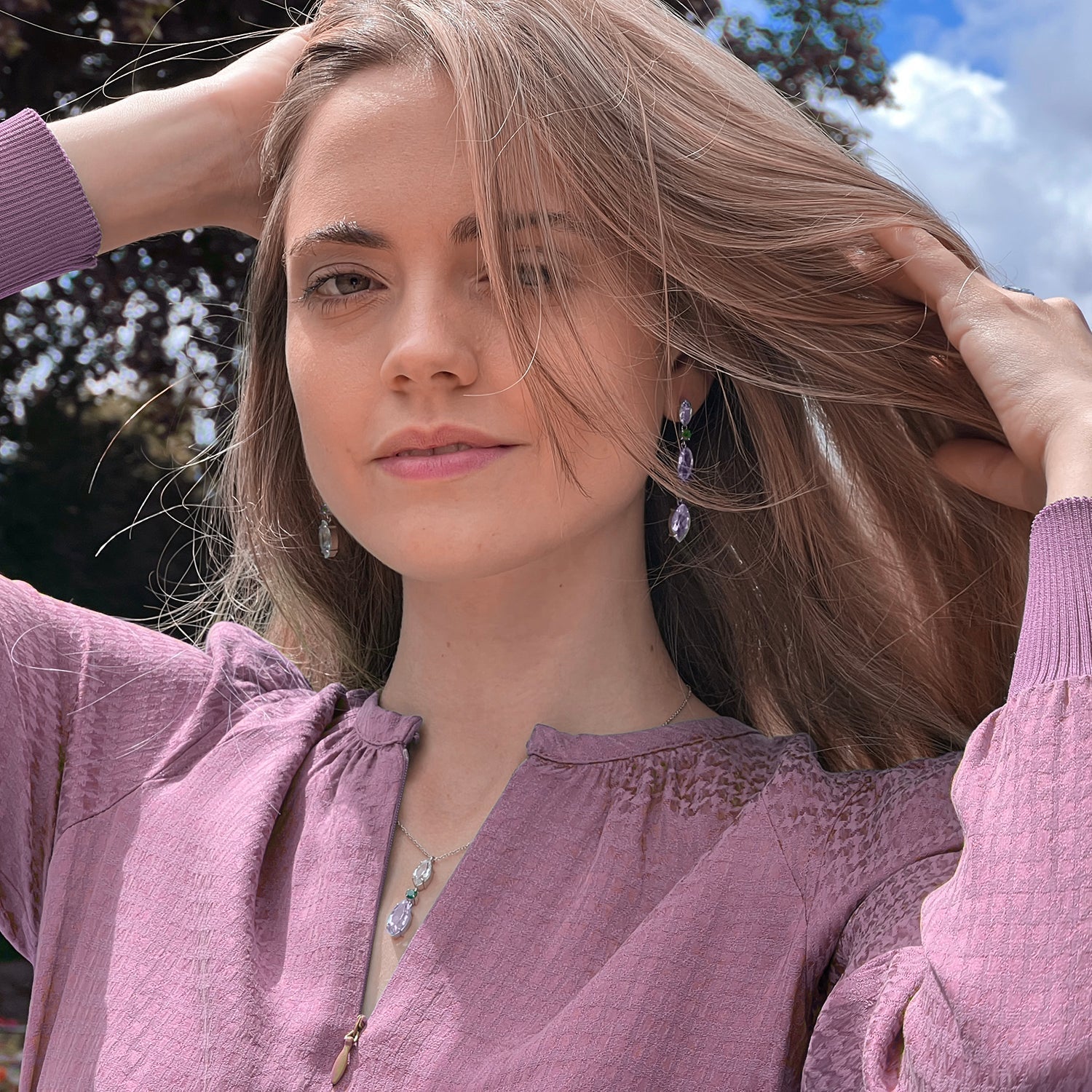 White Topaz & Purple Amethyst & Agate Necklace