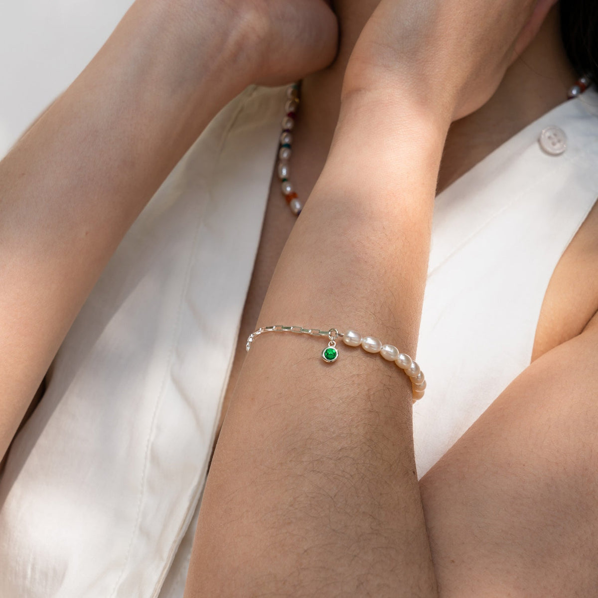 Luna Pearl™ & Green Garnet Charm Bracelet