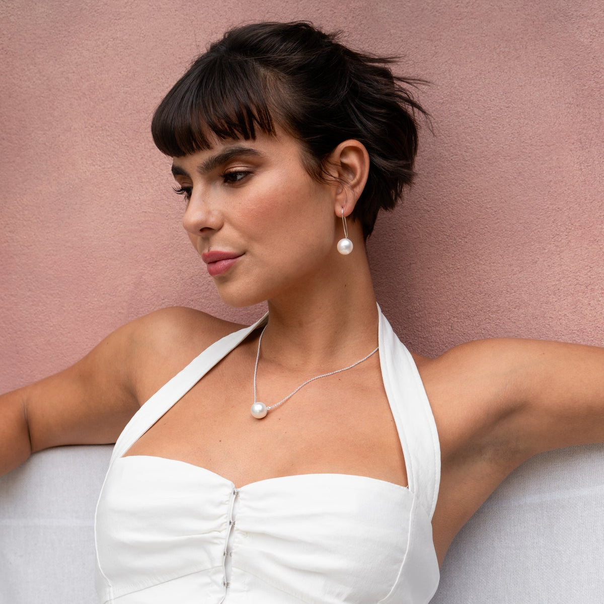 14mm Long White Luna Pearl™ Earrings