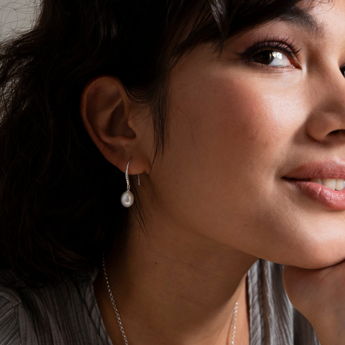 8mm Oval White Luna Pearl™ Drop Earrings