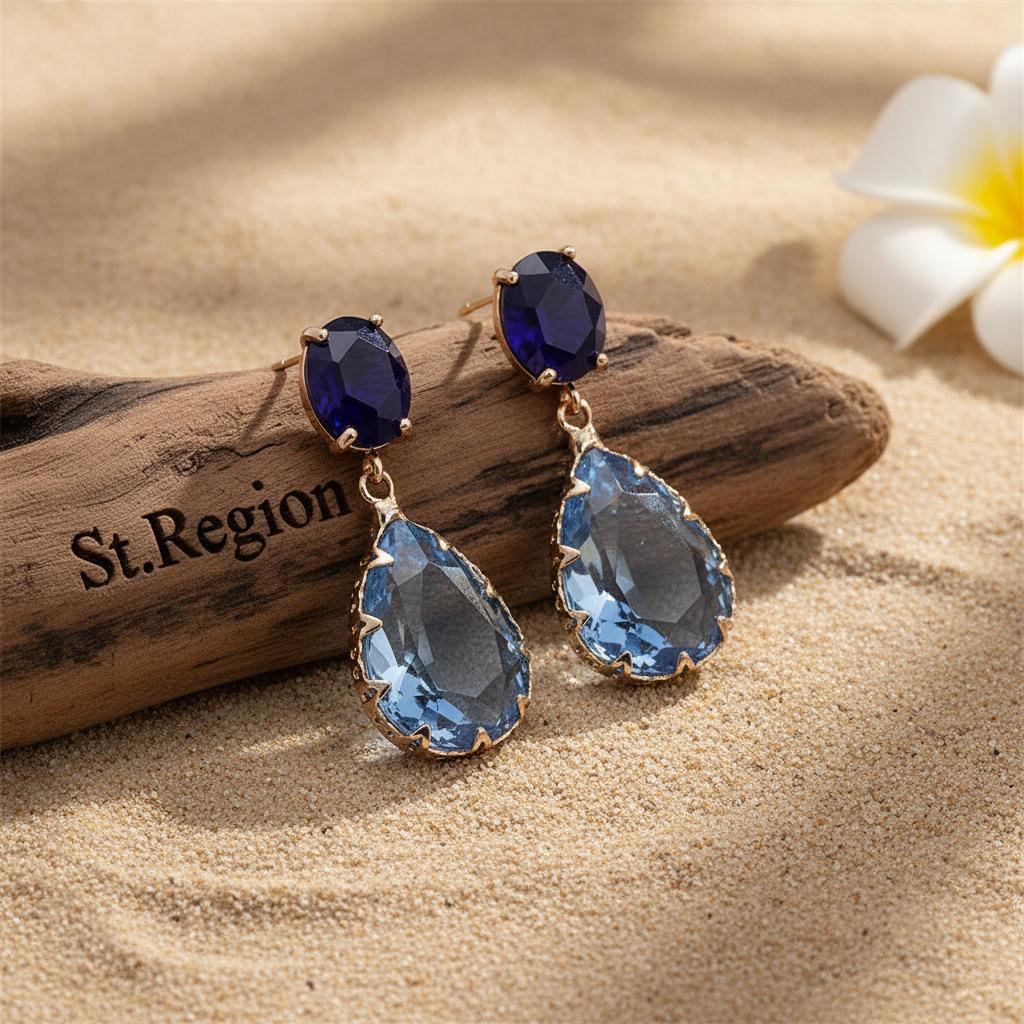 Navy & Blue Crystal Tiered Pear-Cut Drop Earrings