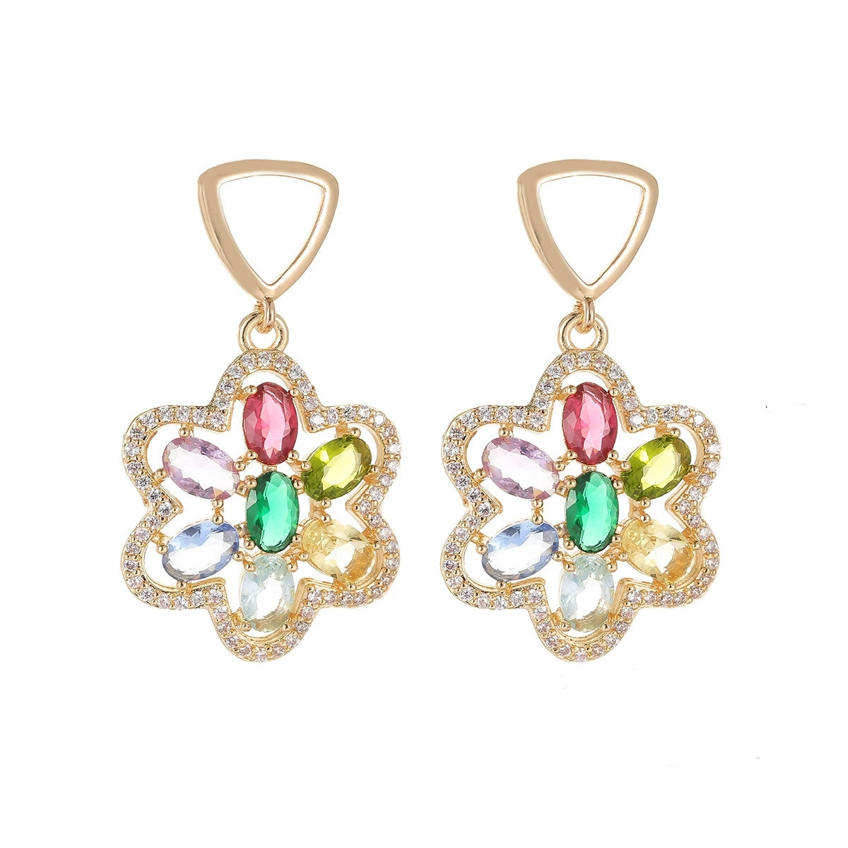 Multi-Colored Crystal & Cubic Zirconia Goldtone Flower Dangle Earrings