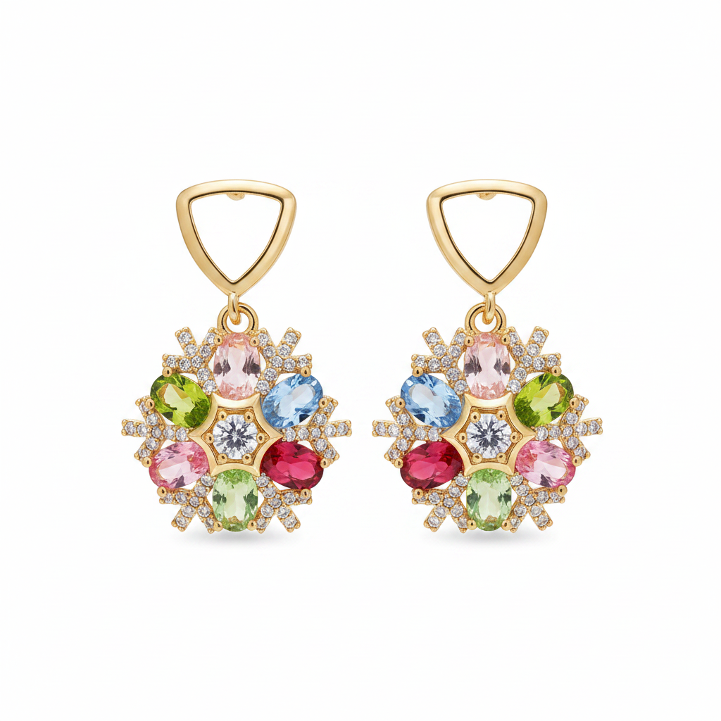 Multi-Colored Crystal & Cubic Zirconia Goldtone Snowflake Dangle Earrings