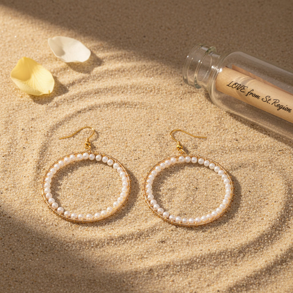 Pearl & Goldtone Beaded Hoop Hook Earrings