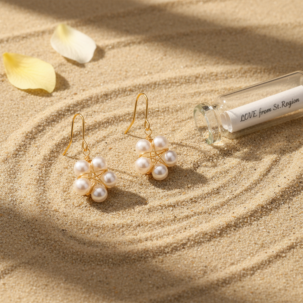 Pearl & Goldtone Geometric Floral Hook Earrings