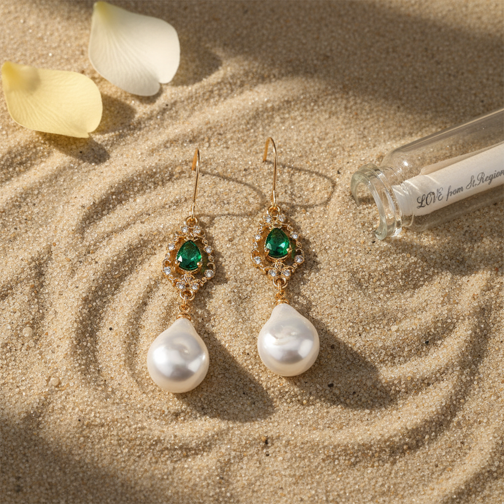 Emerald Crystal & Baroque Pearl Goldtone Teardrop Hook Earrings