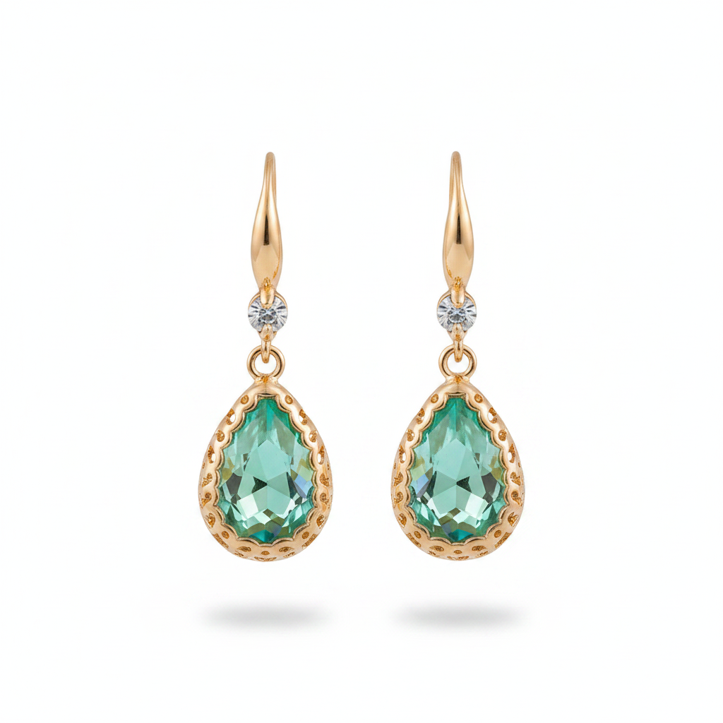 Green Crystal & Cubic Zirconia Goldtone Teardrop Hook Earrings