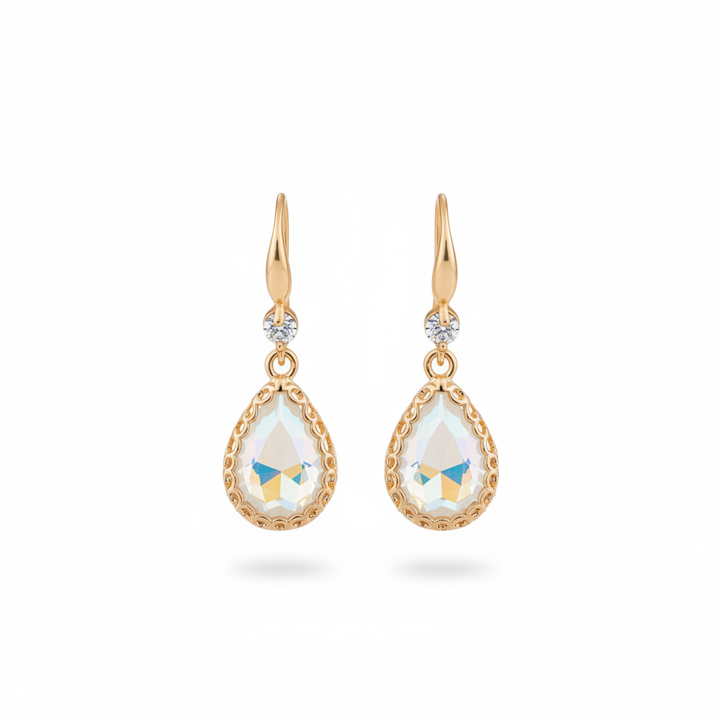 White Crystal & Cubic Zirconia Goldtone Teardrop Hook Earrings