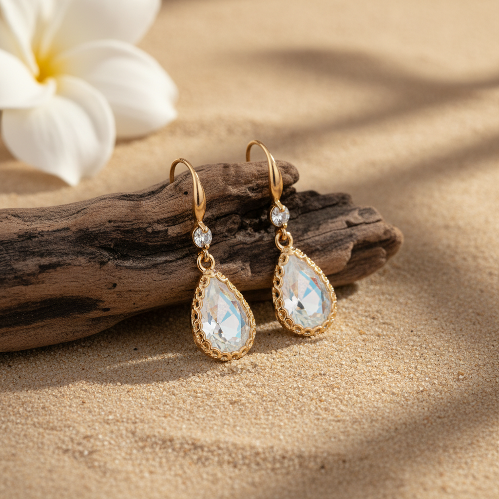White Crystal & Cubic Zirconia Goldtone Teardrop Hook Earrings