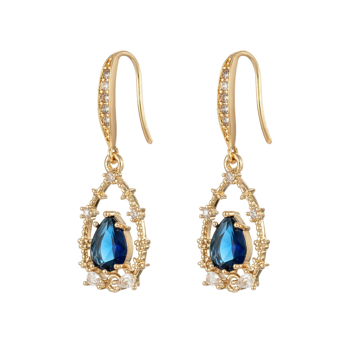 Blue Crystal & Cubic Zirconia Goldtone Teardrop Hook Earrings