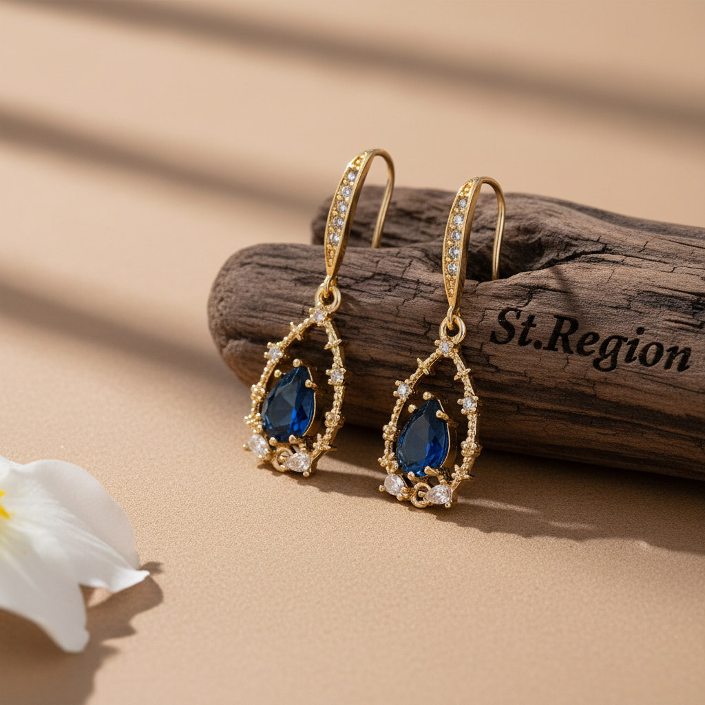 Blue Crystal & Cubic Zirconia Goldtone Teardrop Hook Earrings