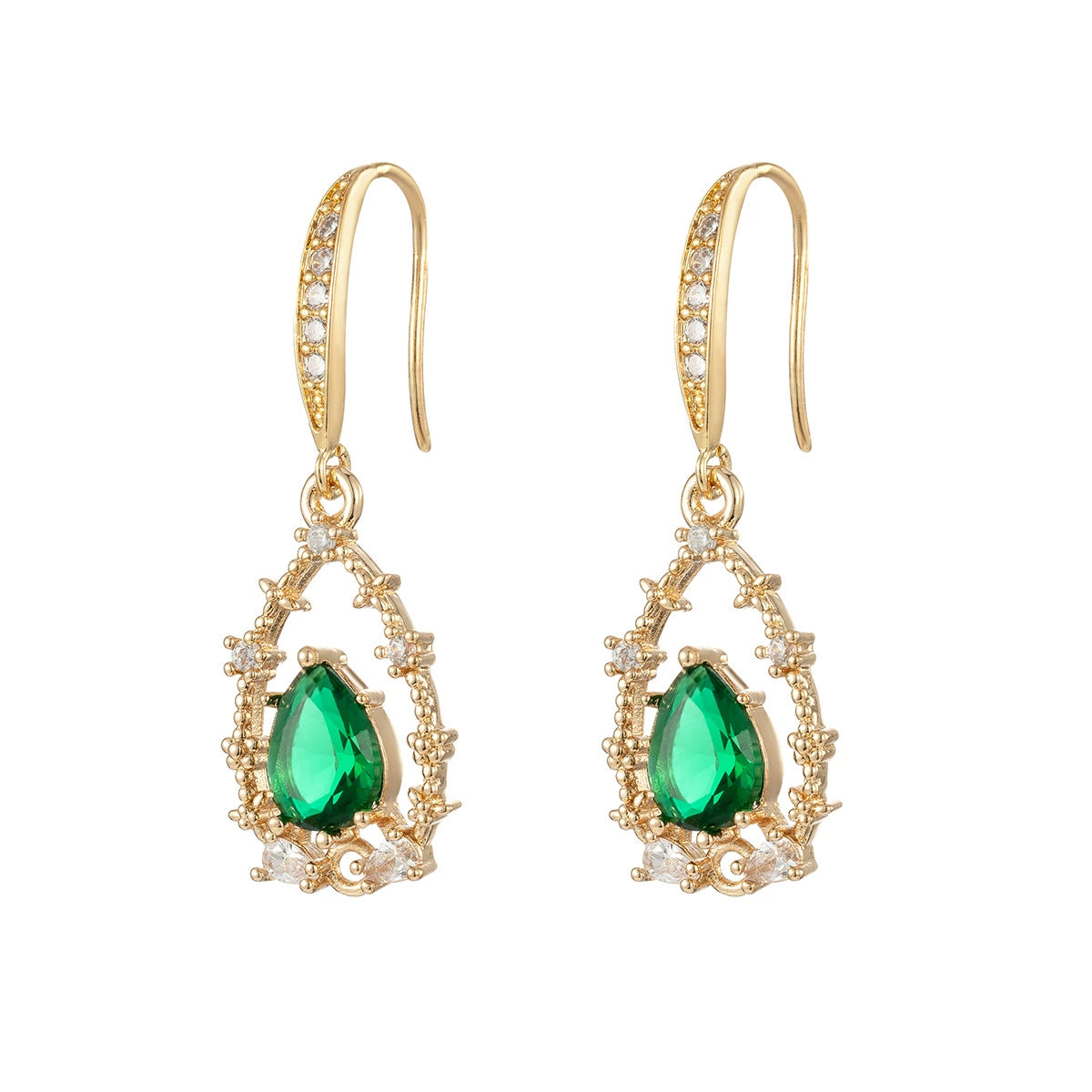 Green Crystal & Cubic Zirconia Goldtone Teardrop Hook Earrings