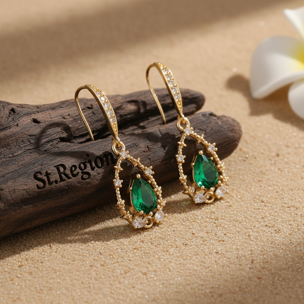 Green Crystal & Cubic Zirconia Goldtone Teardrop Hook Earrings