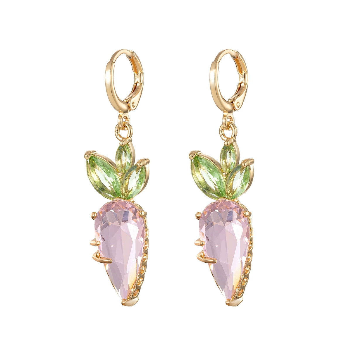 Pink Crystal & Goldtone Carrot Huggie Earrings