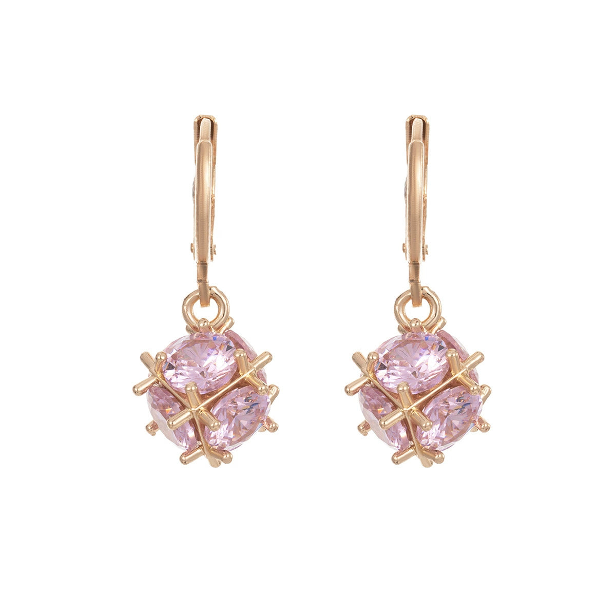 Pink Crystal & Goldtone Ball Huggie Earrings