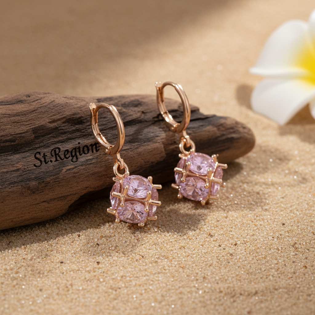 Pink Crystal & Goldtone Ball Huggie Earrings