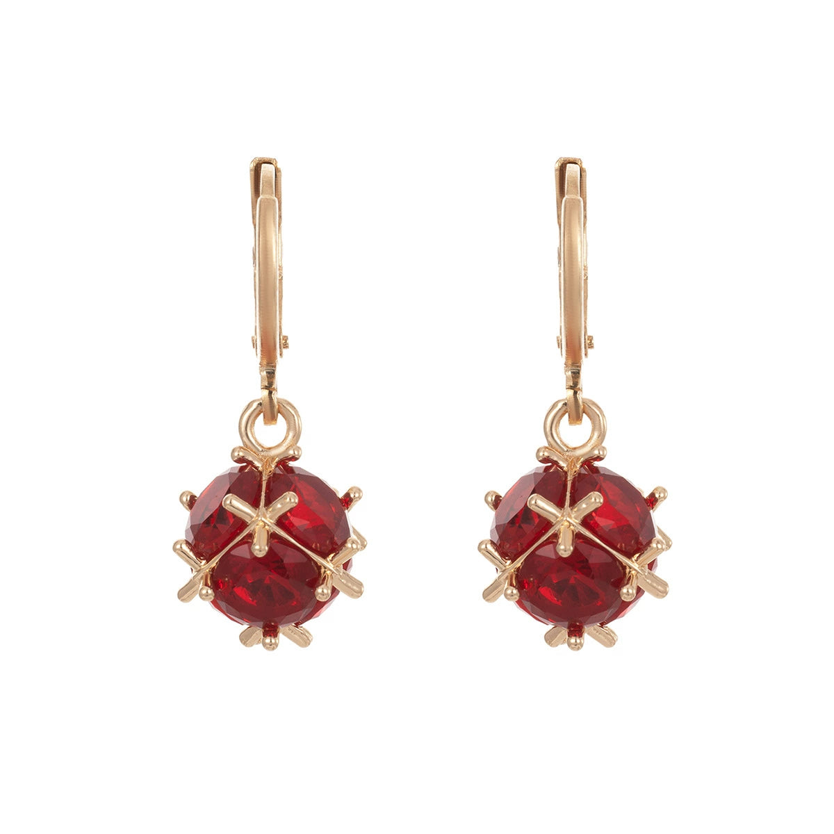 Red Crystal & Goldtone Ball Huggie Earrings