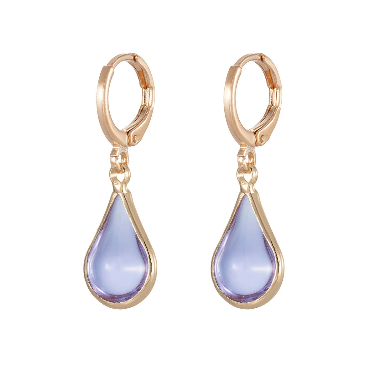 Purple Glass & Goldtone Drop Shape Huggie Earrings