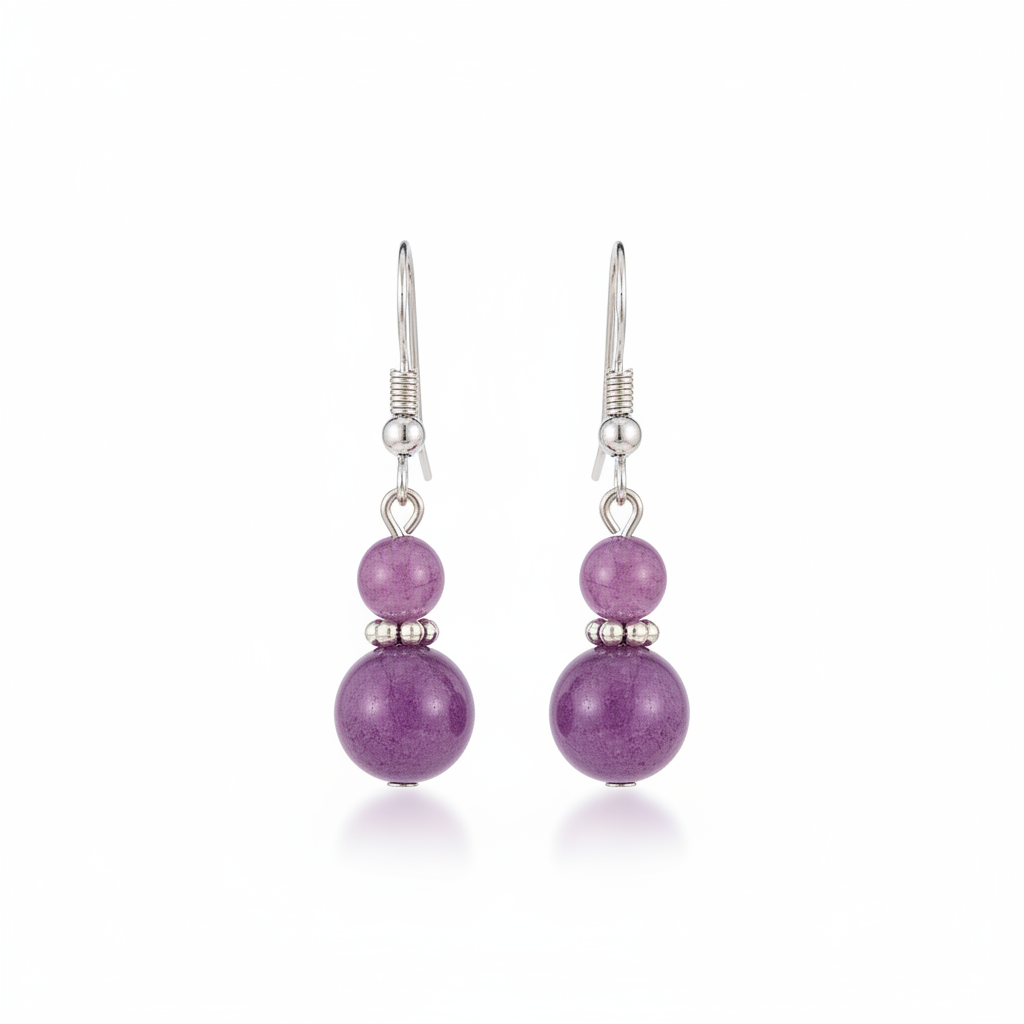 Purple Jade & Silvertone ‌Gourd‌-Shape Hook Earrings