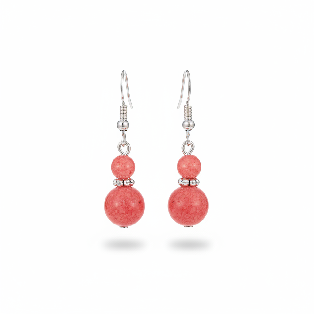 Red Jade & Silvertone ‌Gourd‌-Shape Hook Earrings