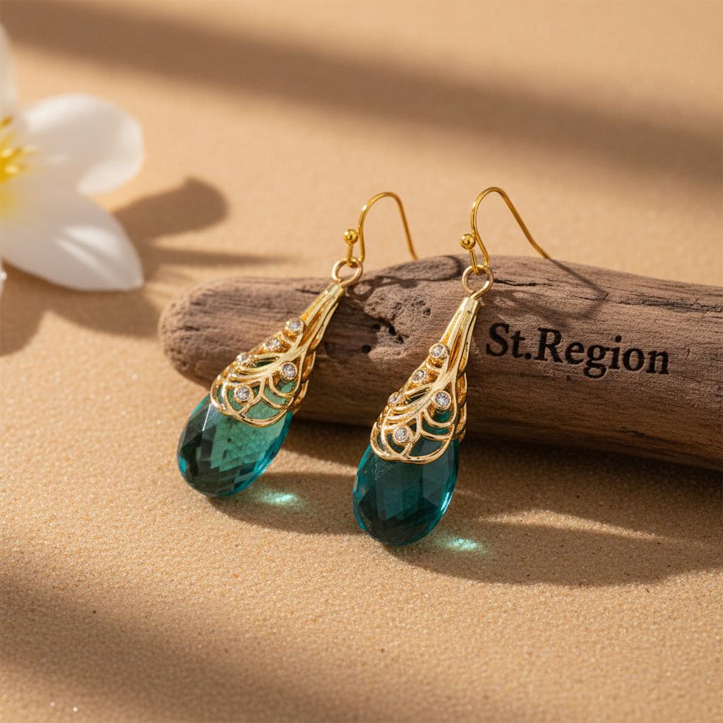 Green Crystal & Cubic Zirconia Drop Earrings