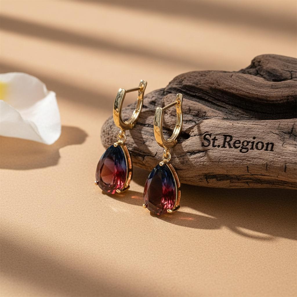 Blue & Red Crystal Teardrop Leverback Earrings