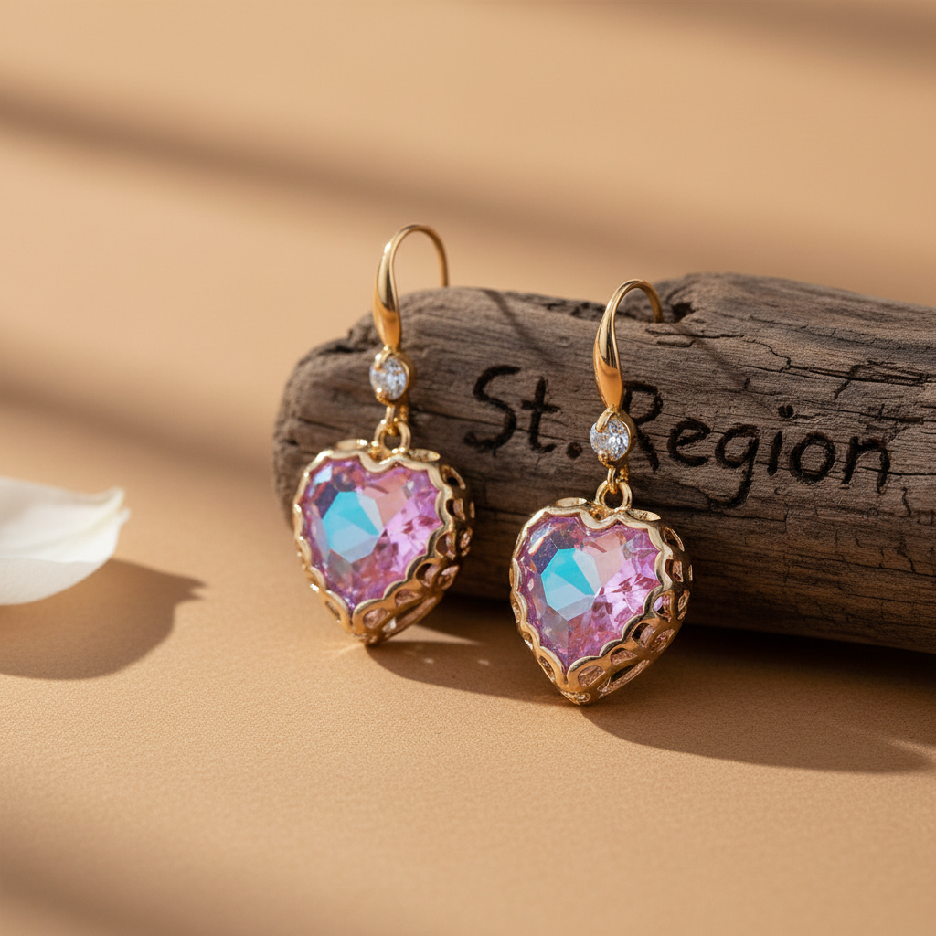 Purple Iridescent Crystal & Cubic Zirconia Goldtone Heart Hook Earrings