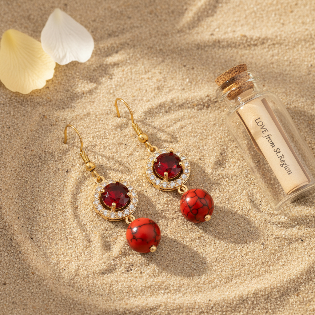 Red Turqouise & Crystal Cubic Zirconia Goldtone Ball Hook Earrings