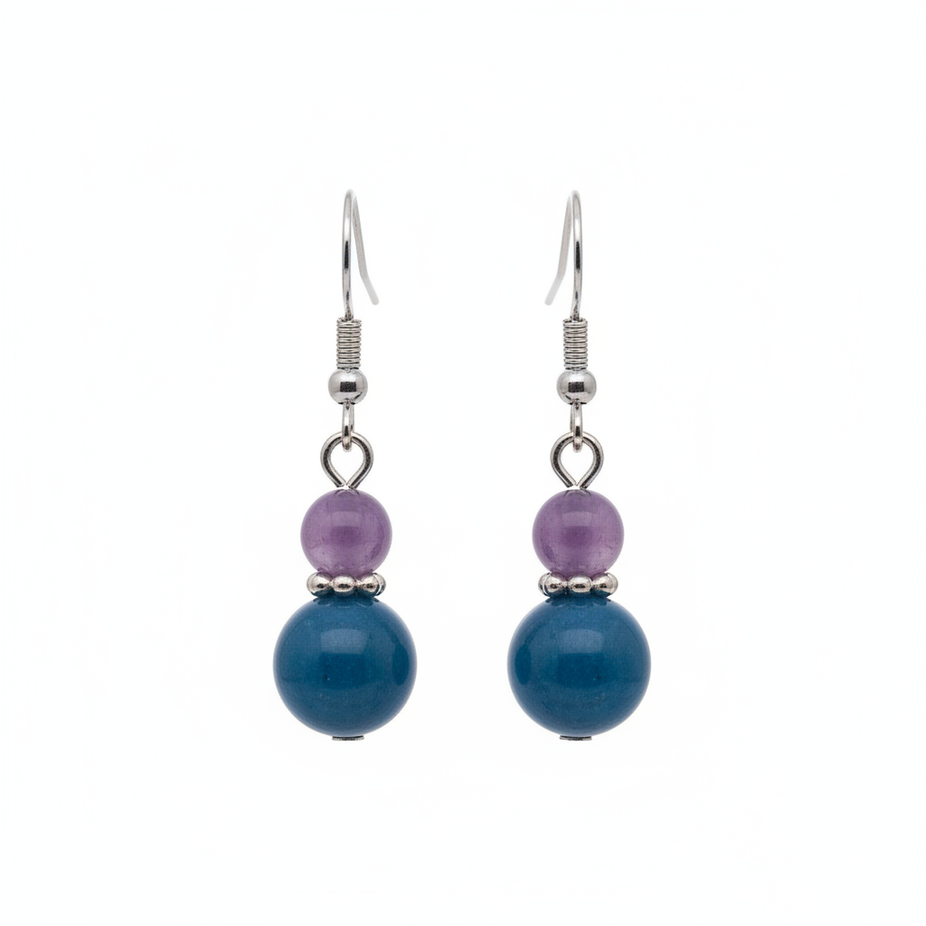 Purple & Blue Jade Silvertone ‌Gourd‌-Shape Hook Earrings