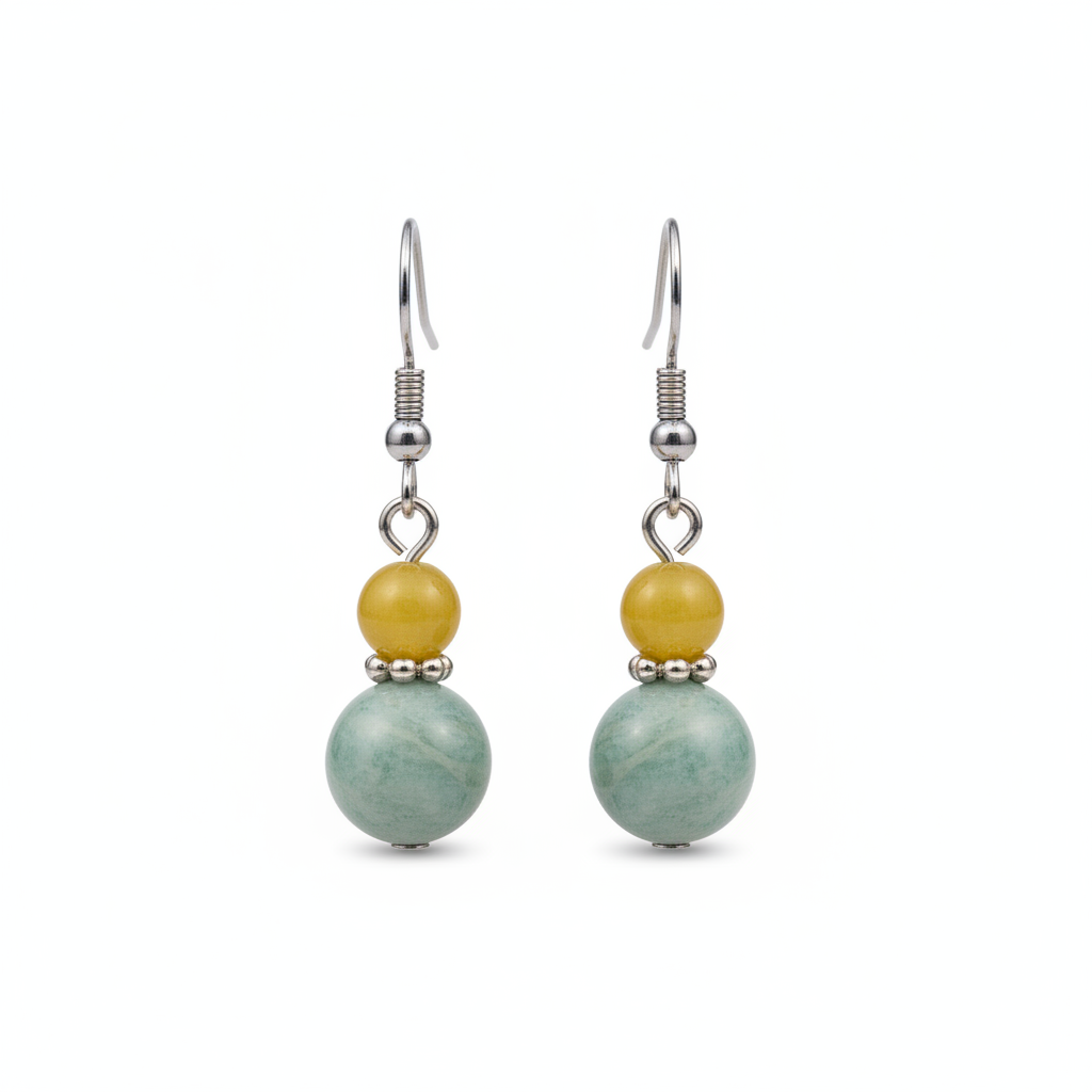 Yellow & Green Jade Silvertone ‌Gourd‌-Shape Hook Earrings