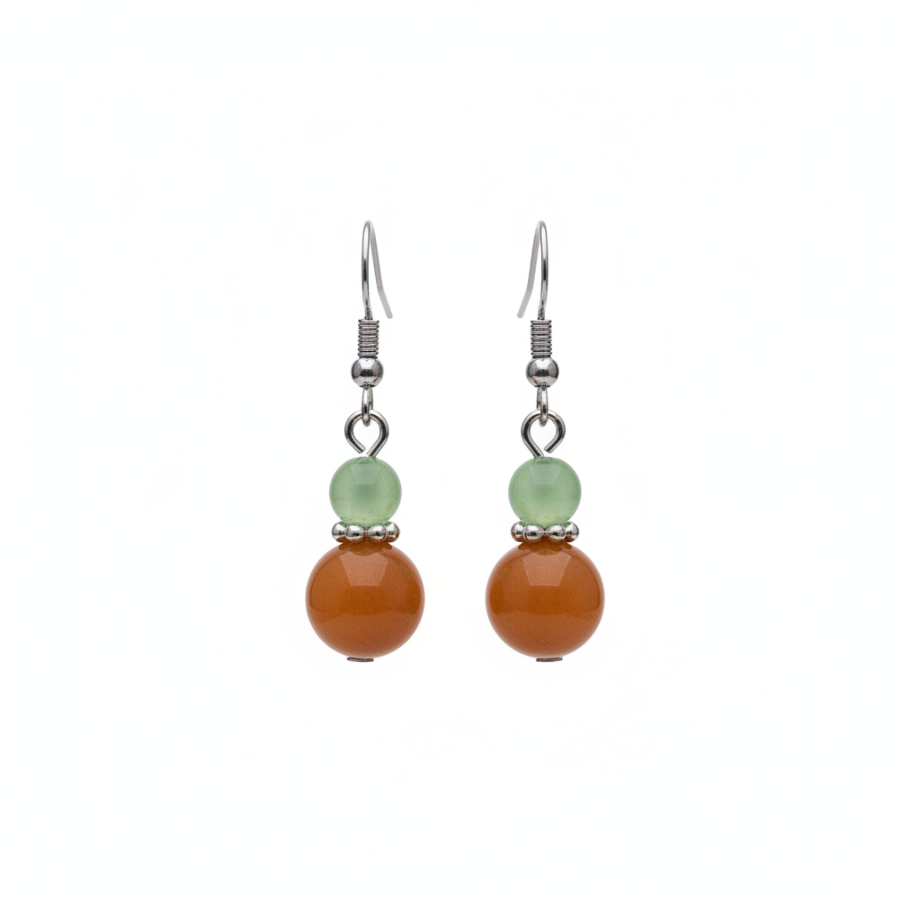 Orange & Green Jade Silvertone ‌Gourd‌-Shape Hook Earrings