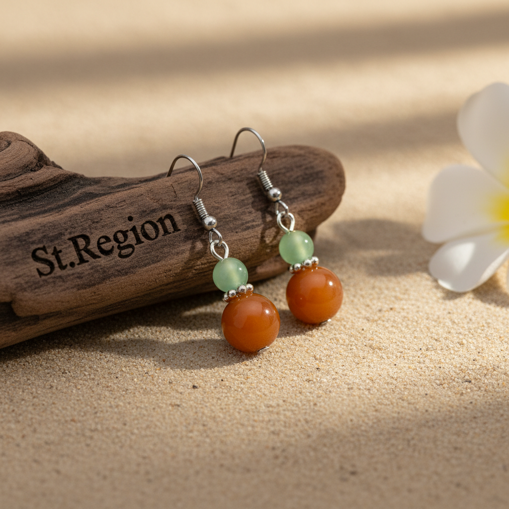 Orange & Green Jade Silvertone ‌Gourd‌-Shape Hook Earrings
